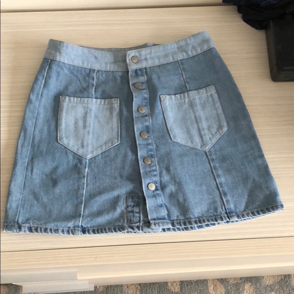 ZARA Floral Embroidered A-Line Denim Skirt